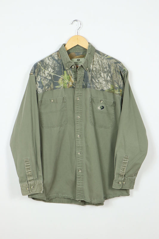 Vintage Frayed Camo Button-Down Shirt