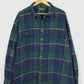 Vintage Green Plaid Heavyweight Flannel Button-Down Shirt