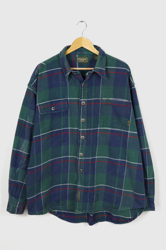 Vintage Green Plaid Heavyweight Flannel Button-Down Shirt