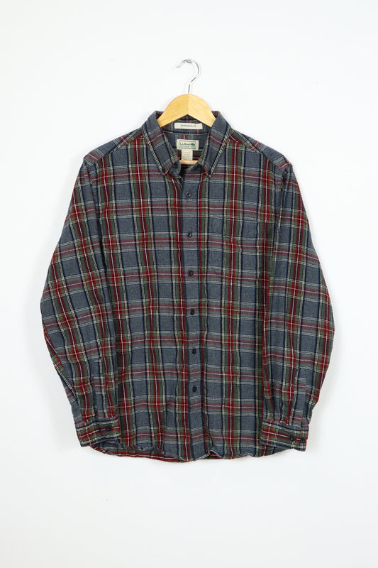 Vintage L.L. Bean Grey Plaid Flannel Button-Down Shirt