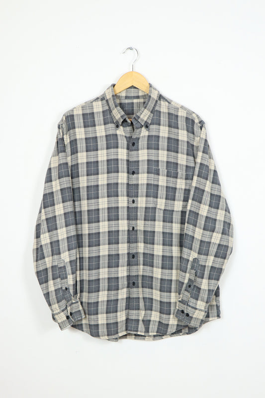 Vintage Grey Plaid Button-Down Shirt