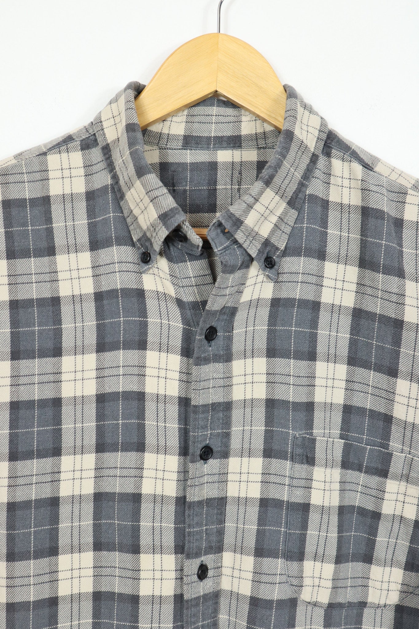 Vintage Grey Plaid Button-Down Shirt