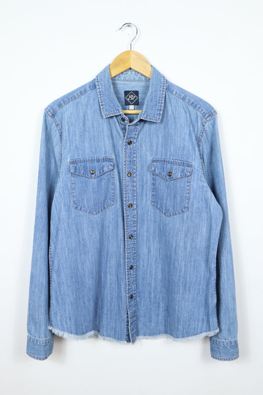 Vintage Frayed Snap Button Denim Shirt