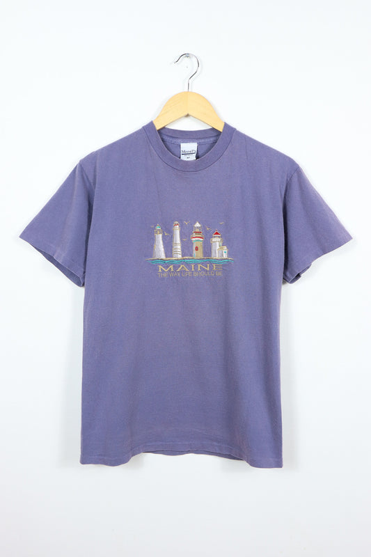 Vintage Embroidered Maine Lighthouses Tee