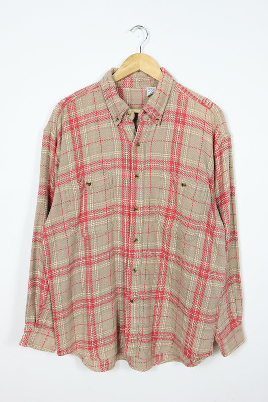 Vintage Red Plaid Knit Button-Down Shirt