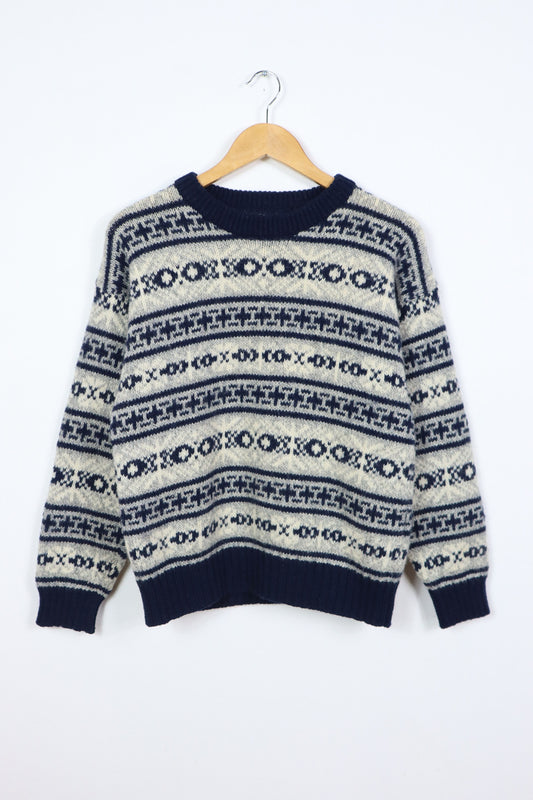 Vintage Blue Pattern Wool Sweater