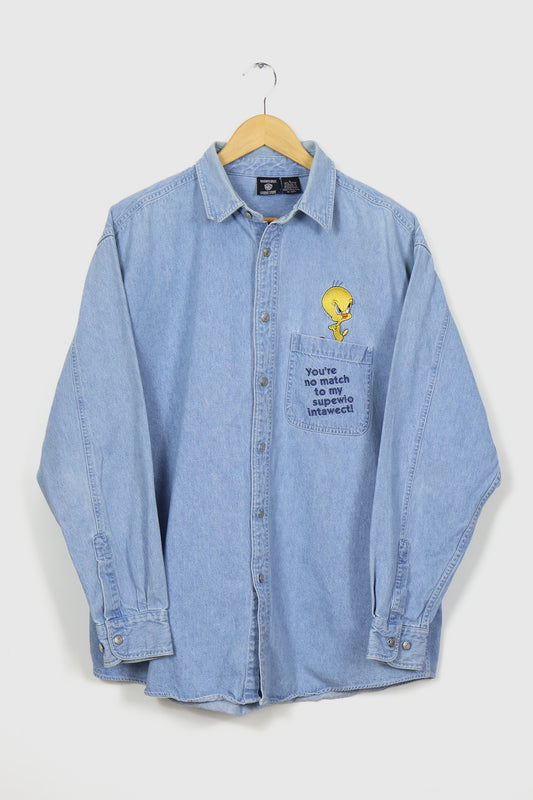 Vintage Tweety Denim Button-Down Shirt